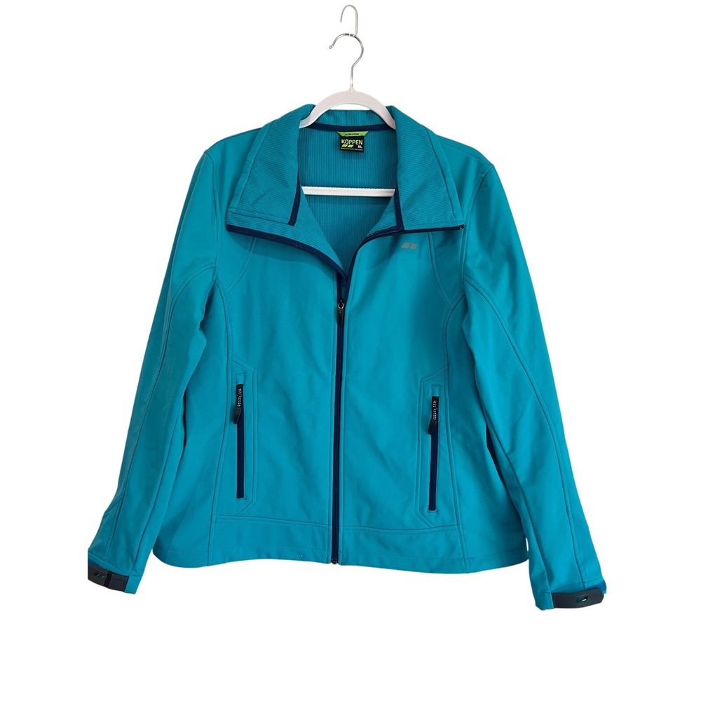 Koppen‎ Women's Size XL Blue Softshell Fleece Lined Zip Up Active Outdoor Jacket